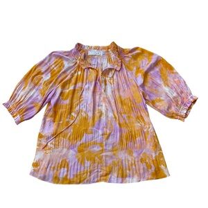 Rowen Orange and Purple Puff Sleeve Boho Blouse